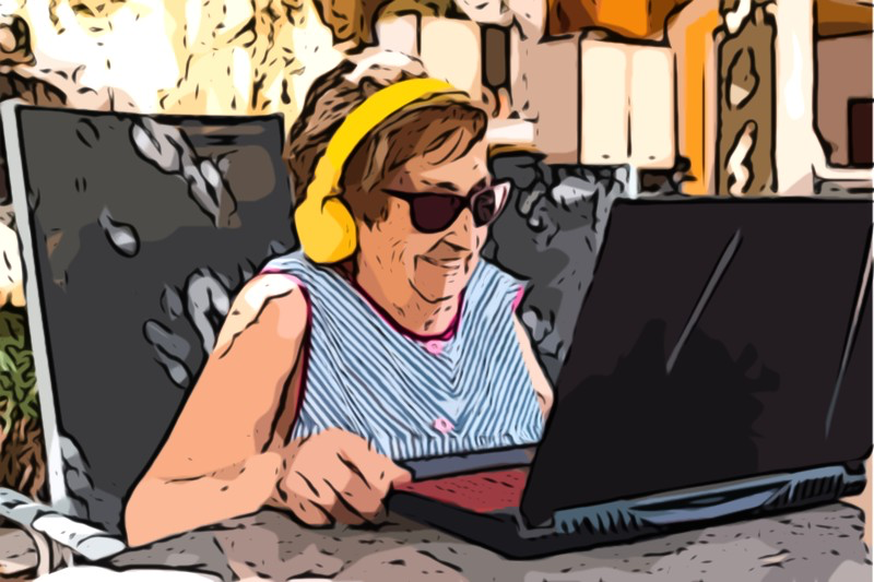 Older person on a video call